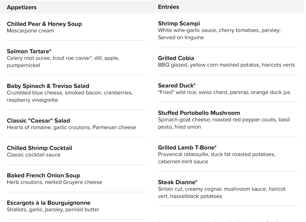 celebrity reflection night 2 mdr menu