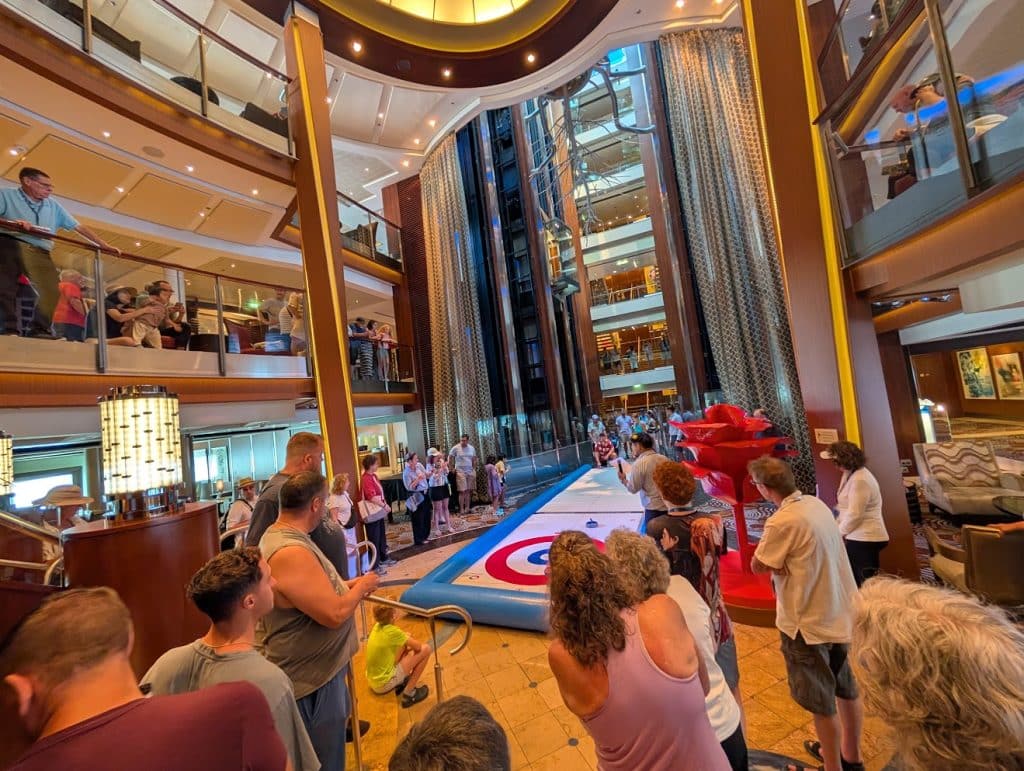 street curling in grand foyer