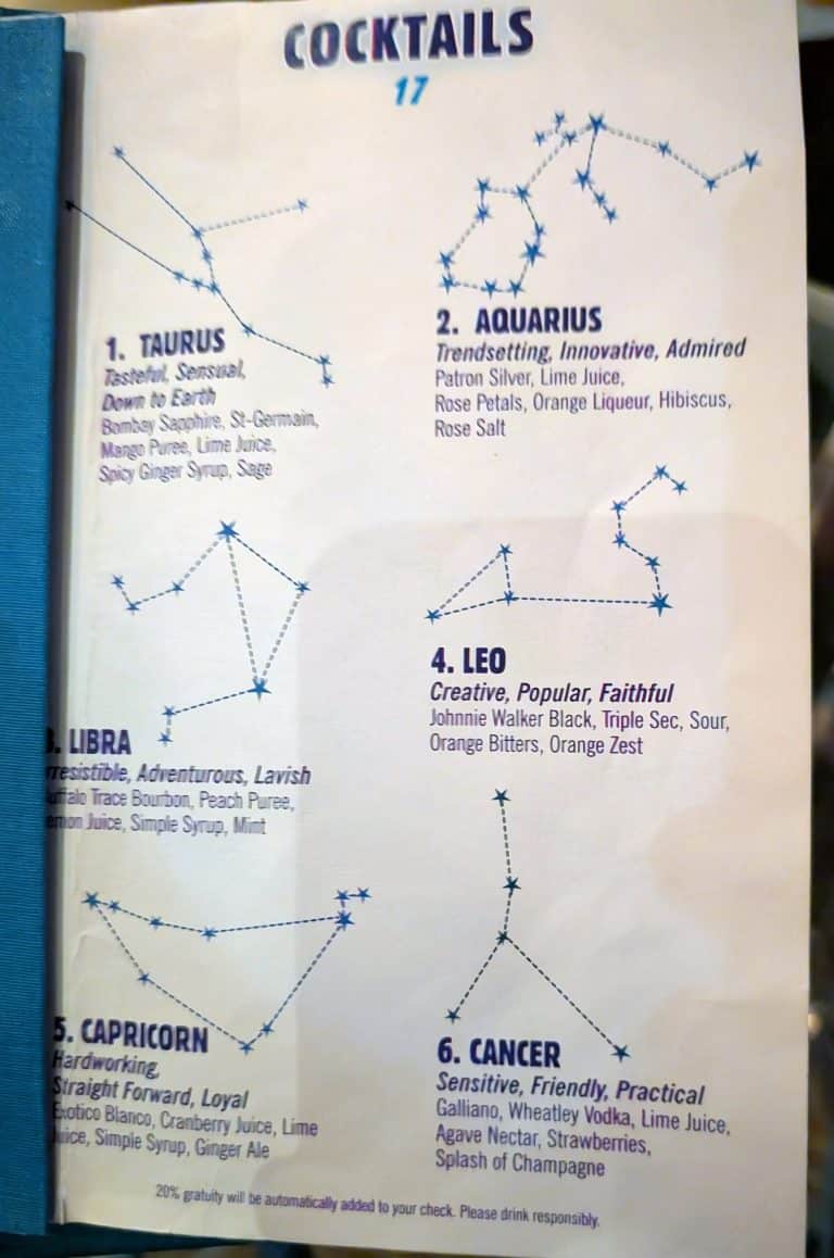 Sky Observation Lounge Menu page 1