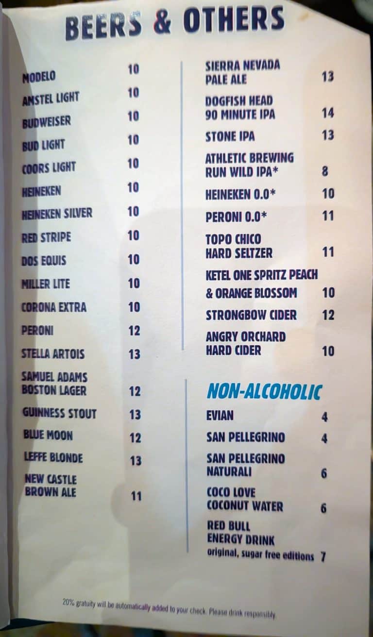 Sky Observation Lounge Menu page 2