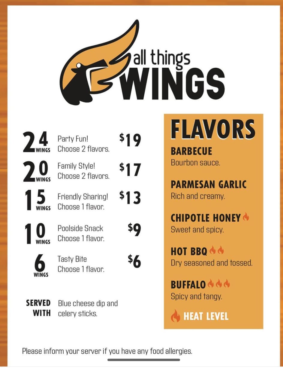 Carnival All Things Wings Menu page 1