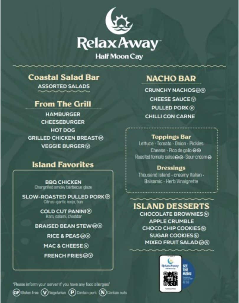 relaxaway food menu