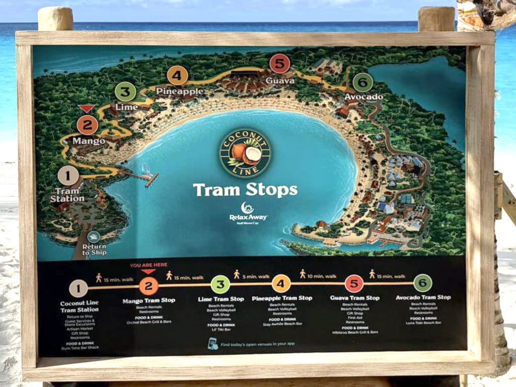 tram stops at relaxaway at half moon cay