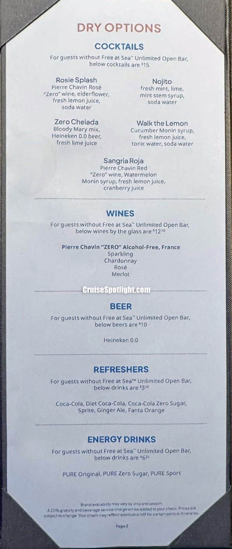 Observation Lounge Bar Menu page 3