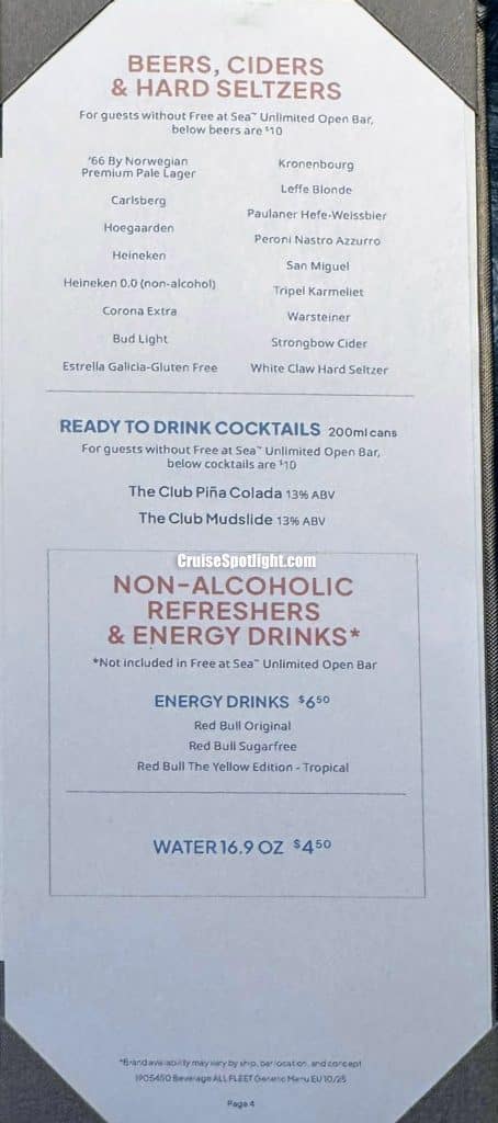 norwegian cruise line fleet indoor drink menu - june 26 - page 4