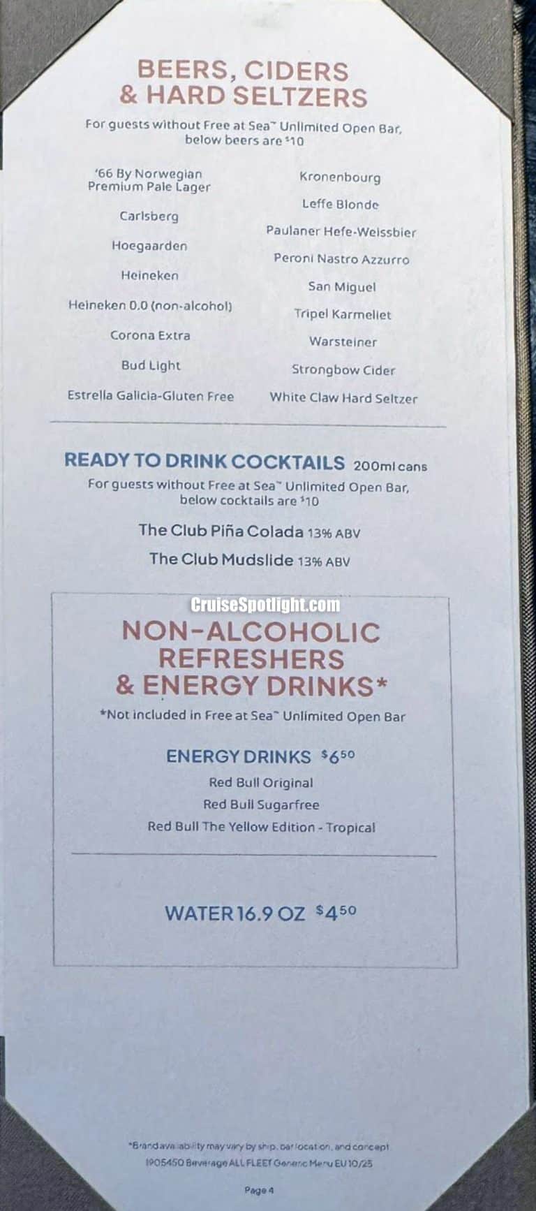 Observation Lounge Bar Menu page 4