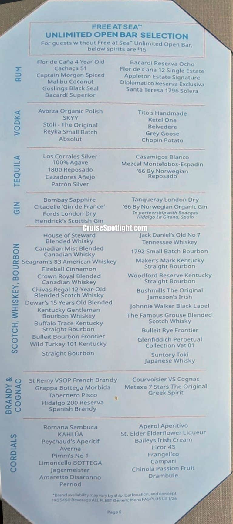 Observation Lounge Bar Menu page 5