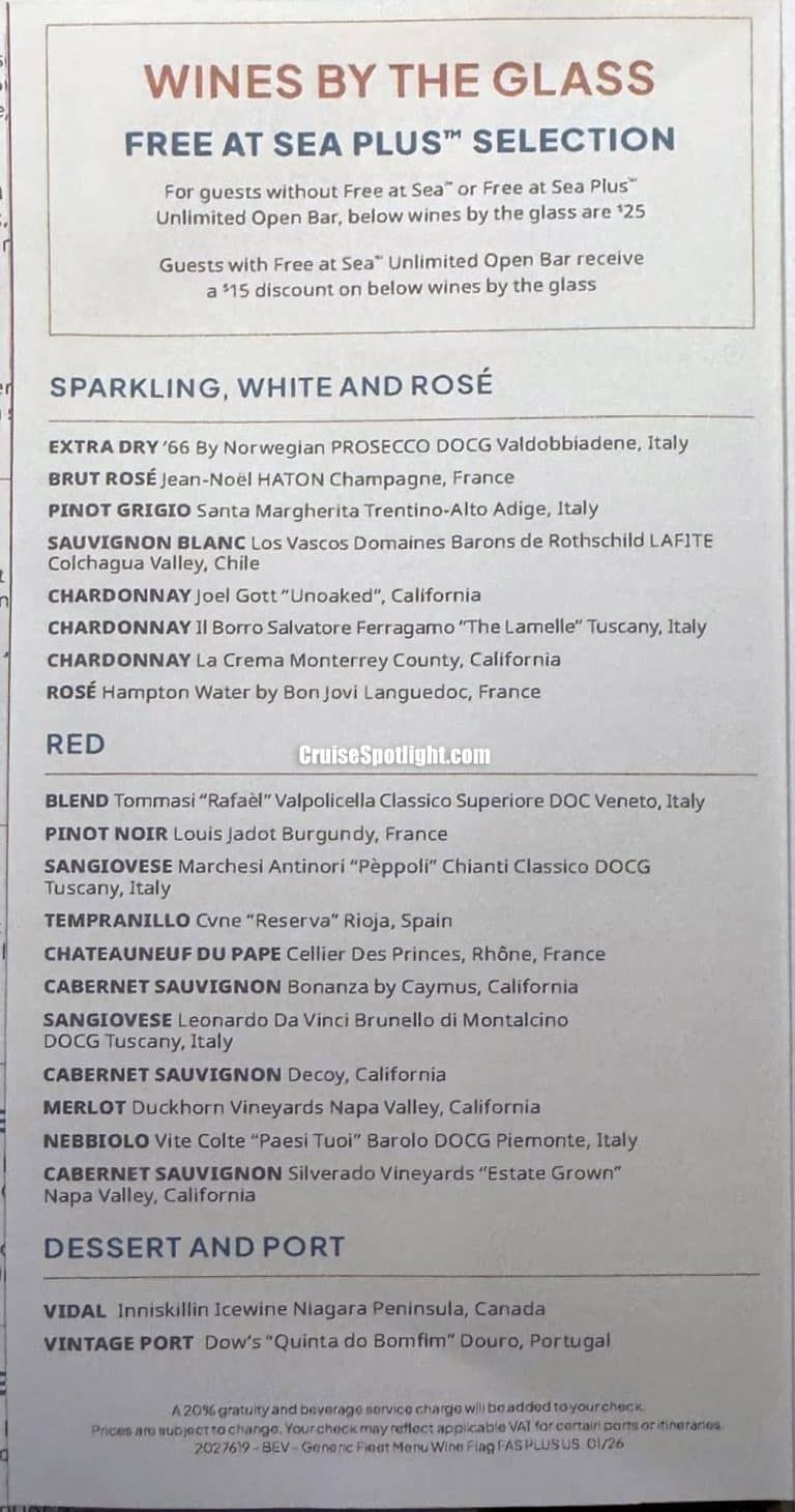 Observation Lounge Bar Menu page 8