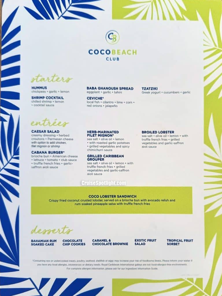 coco beach club menu