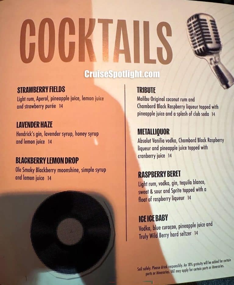 Sound Cellar Menu page 1