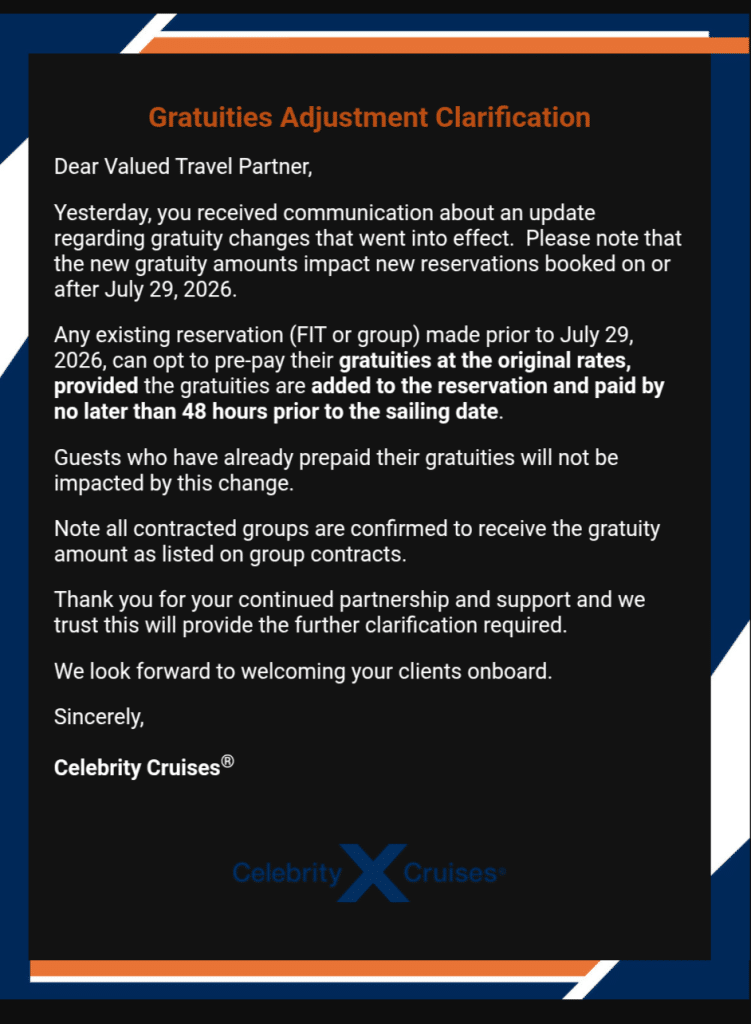 celebrity gratuities email