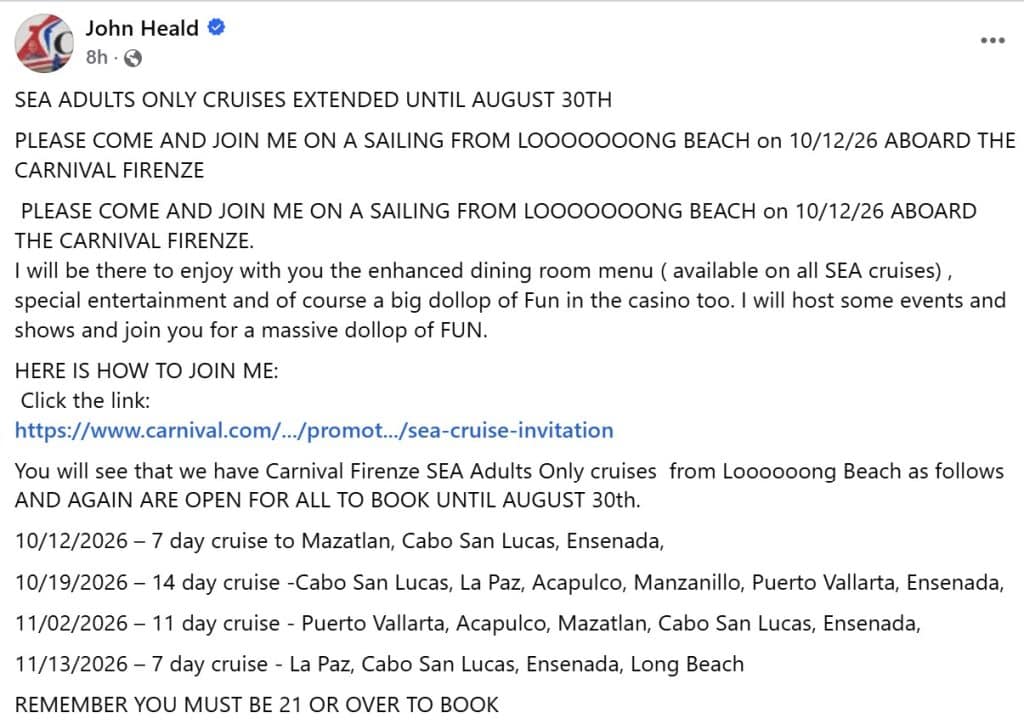 carnival sea facebook post