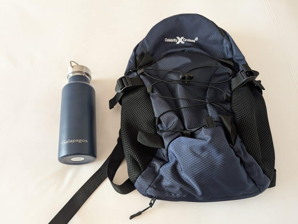 celebrity cruise line galapagos water bottle and backpack