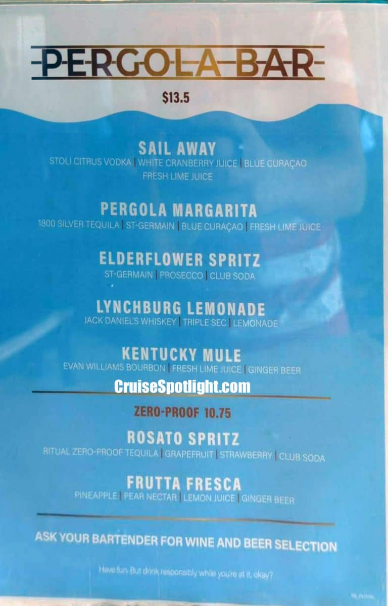 Pergola Bar Menu page 1