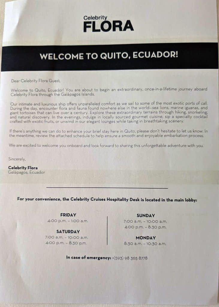 celebrity flora 10 day galapagos cruise day 0 quito schedule page 1