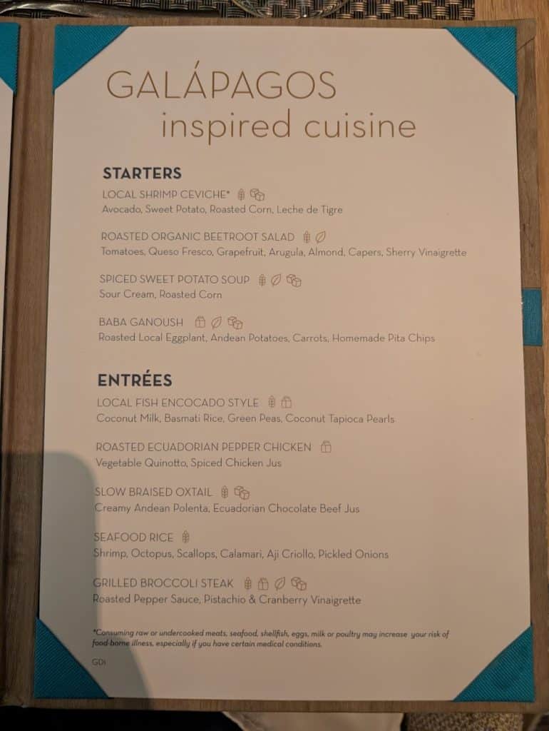 celebrity flora dinner menu day 1 page 2