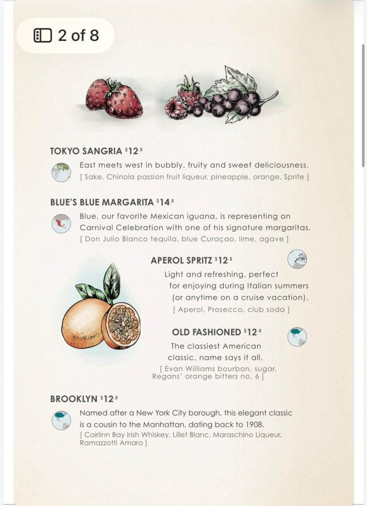 carnival latitudes bar menu oct 26 page 1