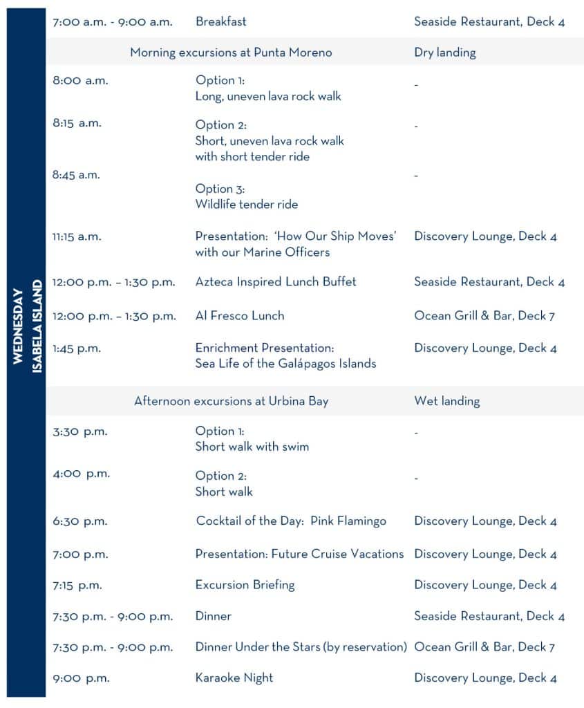 celebrity flora galapagos outer look daily schedule day 4