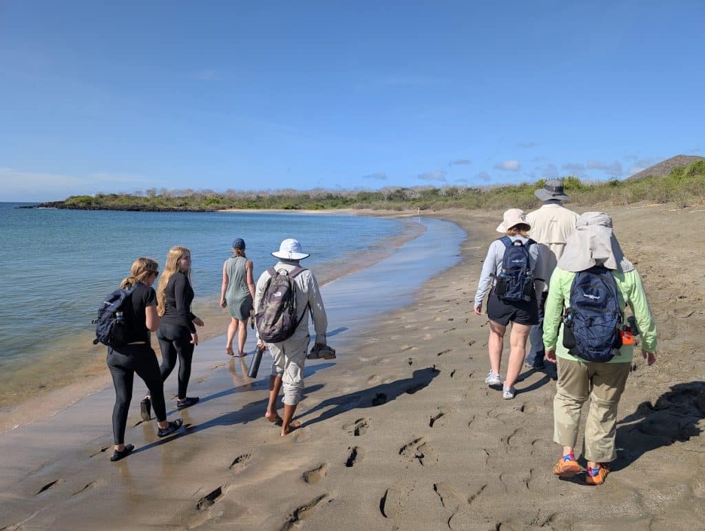galapagos floreana island post office bay walk on beach