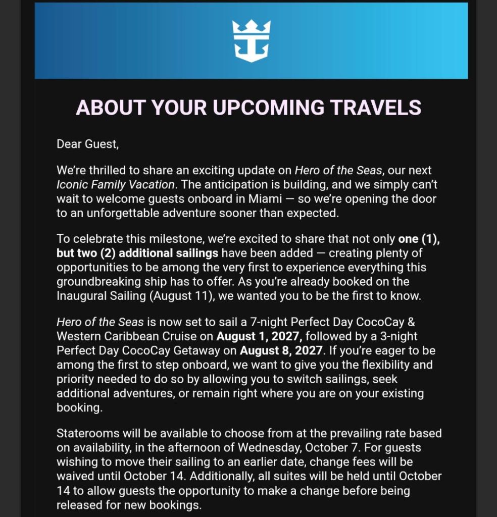 hero of the seas early sailing email