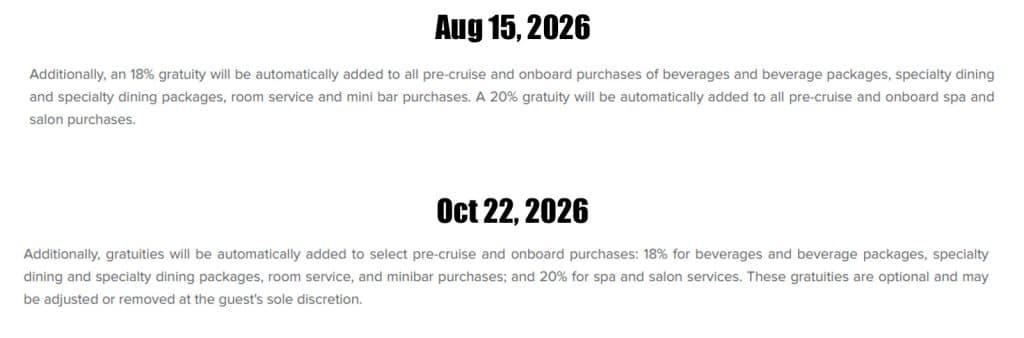 royal caribbean service gratuities oct 2026